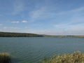 Autumn shore of a large reservoir