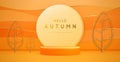 Autumn showcase background with 3d podium, autumn leaves and wave texture. Royalty Free Stock Photo