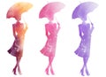 Autumn Silhouette of a girl under an umbrella fashion watercolor illustration