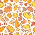 Autumn simless pattern with pumpkins in a childish style