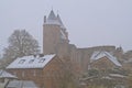 Autumn snowstorm on October 30 in Germany, Bertradaburg in M rlenbach, Eifel.