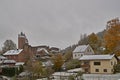 Autumn snowstorm on October 30 in Germany, Bertradaburg in Muerlenbach, Eifel.