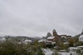 Autumn snowstorm on October 30 in Germany, Bertradaburg in Muerlenbach, Eifel.