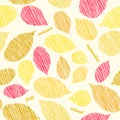 'Autumn soon'. Fall texture with scraped raspberry leaves. Bright seamless pattern.