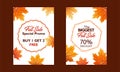 Autumn special offer poster collection for promotion, publication. Flash sale and great sale. With falling leaves on white backgro