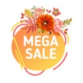 Autumn special offer tag, Thanksgiving sale banner, liquid badge for website and seasonal advertising with flowers