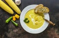 Autumn spicy corn soup. Vegetarian cuisine Royalty Free Stock Photo