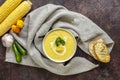 Traditional autumn spicy corn soup. Vegetarian cuisine Royalty Free Stock Photo