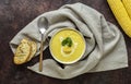 Traditional autumn spicy corn soup. Vegetarian cuisine Royalty Free Stock Photo