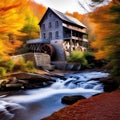 Autumn Splendor: Glade Creek Grist Mill Amidst Colorful October Foliage in West Virginia's Popular Fall Destination Royalty Free Stock Photo