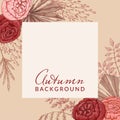 Autumn square background with modern floral elements. Social media post template. Hand drawn botanical vector illustration. Space Royalty Free Stock Photo