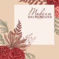 Autumn square background with modern floral elements. Social media post template. Hand drawn botanical vector illustration. Space Royalty Free Stock Photo