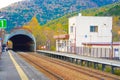 Autumn station platform landscape