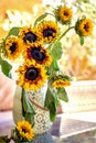 Autumn still life. Autumn bouquet of flowers with sunflowers. Royalty Free Stock Photo