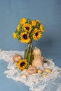 Sunflowers, pumpkin, onions, potatoes Royalty Free Stock Photo