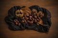 Autumn still life of chestnuts and urchins