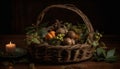 Autumn still life: Fresh fruit, rustic decoration, healthy eating generated by AI Royalty Free Stock Photo