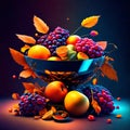 Autumn still life with fruits and berries in a glass bowl. AI Generated Royalty Free Stock Photo