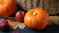 Autumn still life with pumpkin and dry leaves Royalty Free Stock Photo