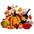 Autumn still life with pumpkins, berries, leaves and wine Generative AI Royalty Free Stock Photo