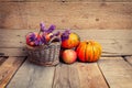 Autumn still life with pumpkins on a rustic table