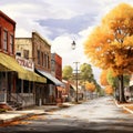 Autumn Street Scene: Digital Illustration Of Rural America Royalty Free Stock Photo