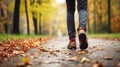 Autumn stroll through the park with leaves crunching underfoot Royalty Free Stock Photo