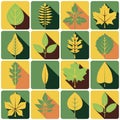 Autumn and summer tree leaves icons set with shadows Royalty Free Stock Photo
