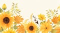 Autumn sunflowers beautiful bouquet. Modern watercolor floral art design. AI botanical illustration for weddings