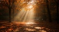 Autumn Sunlight Illuminates Park Path Royalty Free Stock Photo
