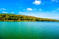 Autumn shore of a large reservoir