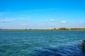 Autumn shore of a large reservoir