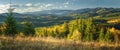 Autumn sunny landscape in the hills mountains.