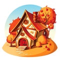 Rustic stone house. Autumn landscape.