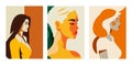 Autumn sunny woman pastel paint color abstract pop art portrait fashion poster set vector flat