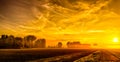 Bright future glorious morning fine art foggy golden scenic autumn panoramic sunrise Royalty Free Stock Photo