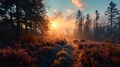 Autumn Sunrise in Forest. Created with Generative AI