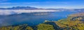 Autumn sunrise panorama over mountain lake