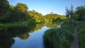 Autumn sunrise on the River Itchen - a famous chalk bed stream renowned for fly fishing - between Ovington and Itchen Abbas in Royalty Free Stock Photo