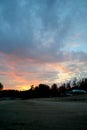 Autumn sunset on the bank of the Volga River.