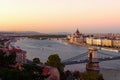 Autumn sunset in Budapest. Aerial cityscape view.  Bridges over Danube River, picturesque embankment with Parliament Royalty Free Stock Photo