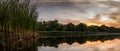 Autumn sunset on Lake Krugloye. The natural park `Poima Volgo-Akhtuba`. Russia.