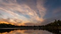 Autumn sunset on Lake Krugloye. The natural park `Poima Volgo-Akhtuba`. Russia.