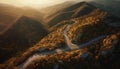 Autumn sunset on mountain range, aerial view generated by AI Royalty Free Stock Photo