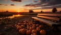 Autumn sunset, nature pumpkin season, Halloween October dusk in rural scene generated by AI