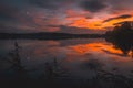 autumn sunset over the lake with reflection in the water Royalty Free Stock Photo