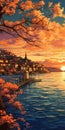 Autumn Sunset Painting In 32k Uhd Pixel Art Style