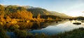 Autumn sunset panorama format photo of Cheam Lake Wetlands Regional Park with the Mount Cheam in the background, Rosedale Royalty Free Stock Photo