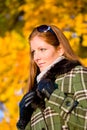 Autumn sunset park - red hair woman fashion Royalty Free Stock Photo