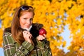 Autumn sunset park - red hair woman fashion Royalty Free Stock Photo